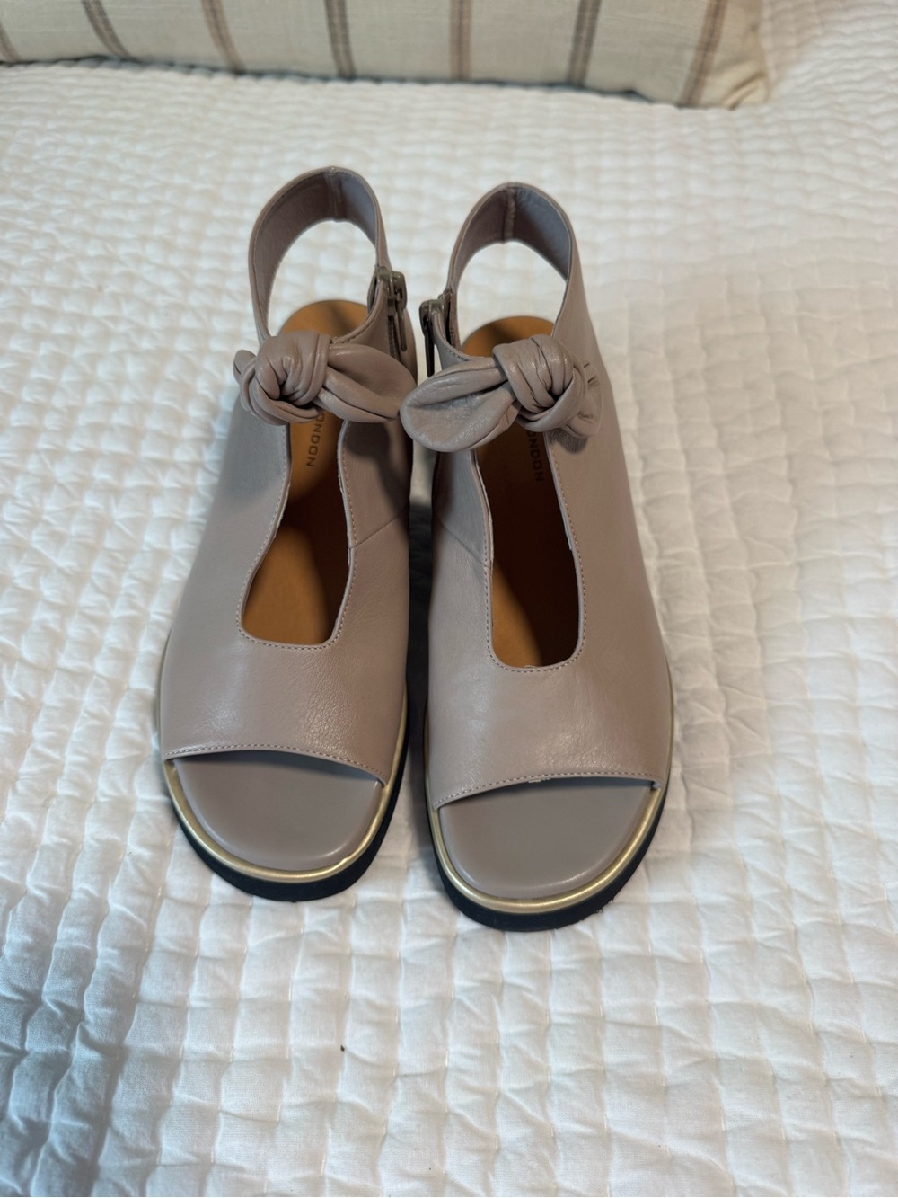Knot-Accent Slingback Sandals in Taupe